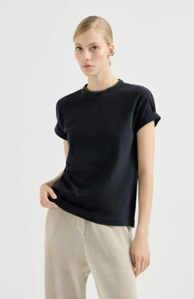 Brunello Cucinelli Stretch Cotton Jersey T-shirt With Precious Faux-layering In Gray