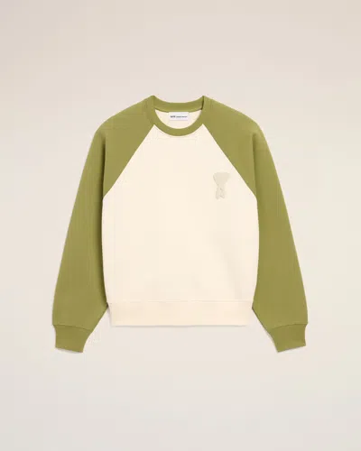 Ami Alexandre Mattiussi White And Green Cotton Knitted Ami De Coeur Sweatshirt White In Multi
