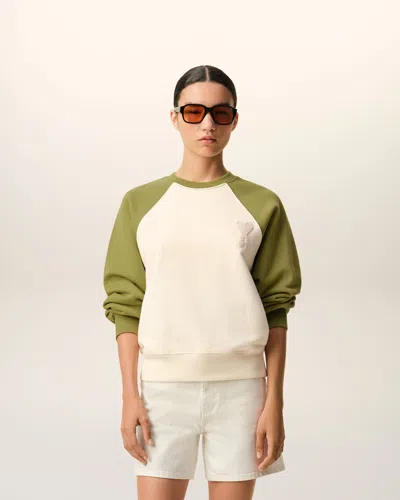 Ami Alexandre Mattiussi White And Green Cotton Knitted Ami De Coeur Sweatshirt White In Multi