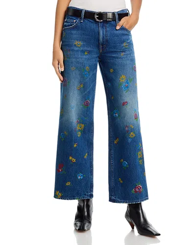 Mother Lil Rerun Zip Sneak High Rise Wide Leg Jeans In Field Of Flowers In Blue