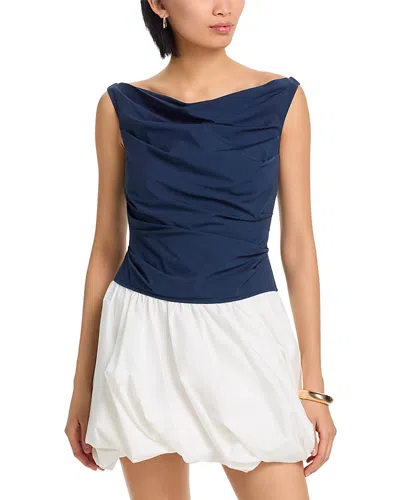 Simkhai Multicolor Salina Mini Dress With Boat Neckline And Bubble Skirt In Cotton Blend Woman In Blue