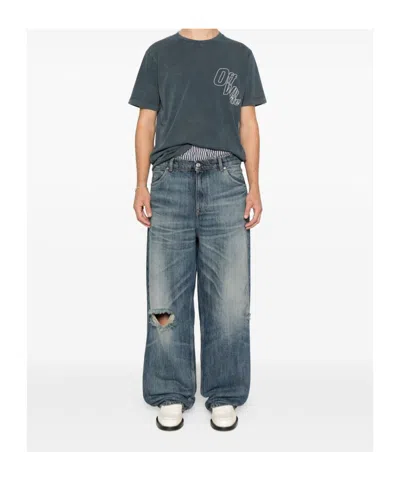 Off-white Outline-arrow Logo-print T-shirt In Gray