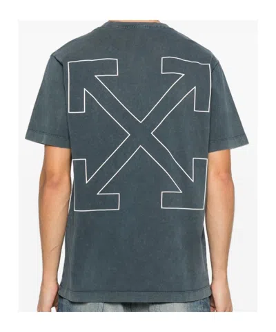 Off-white Outline-arrow Logo-print T-shirt In Gray