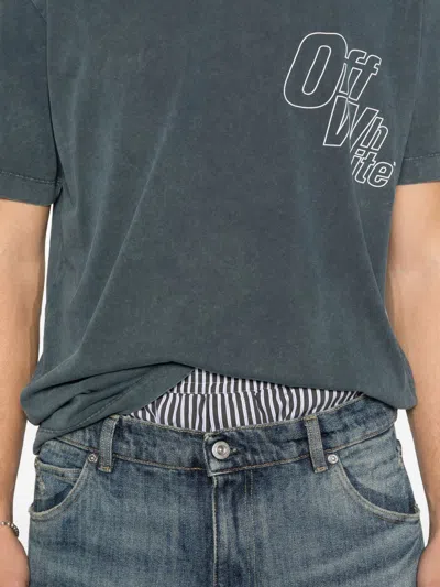 Off-white Outline-arrow Logo-print T-shirt In Gray