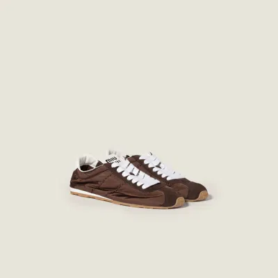 Miu Miu Fabric And Suede Low Top Sneakers Contrast Sole In Brown