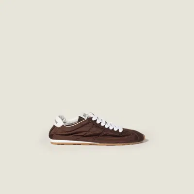 Miu Miu Fabric And Suede Low Top Sneakers Contrast Sole In Brown
