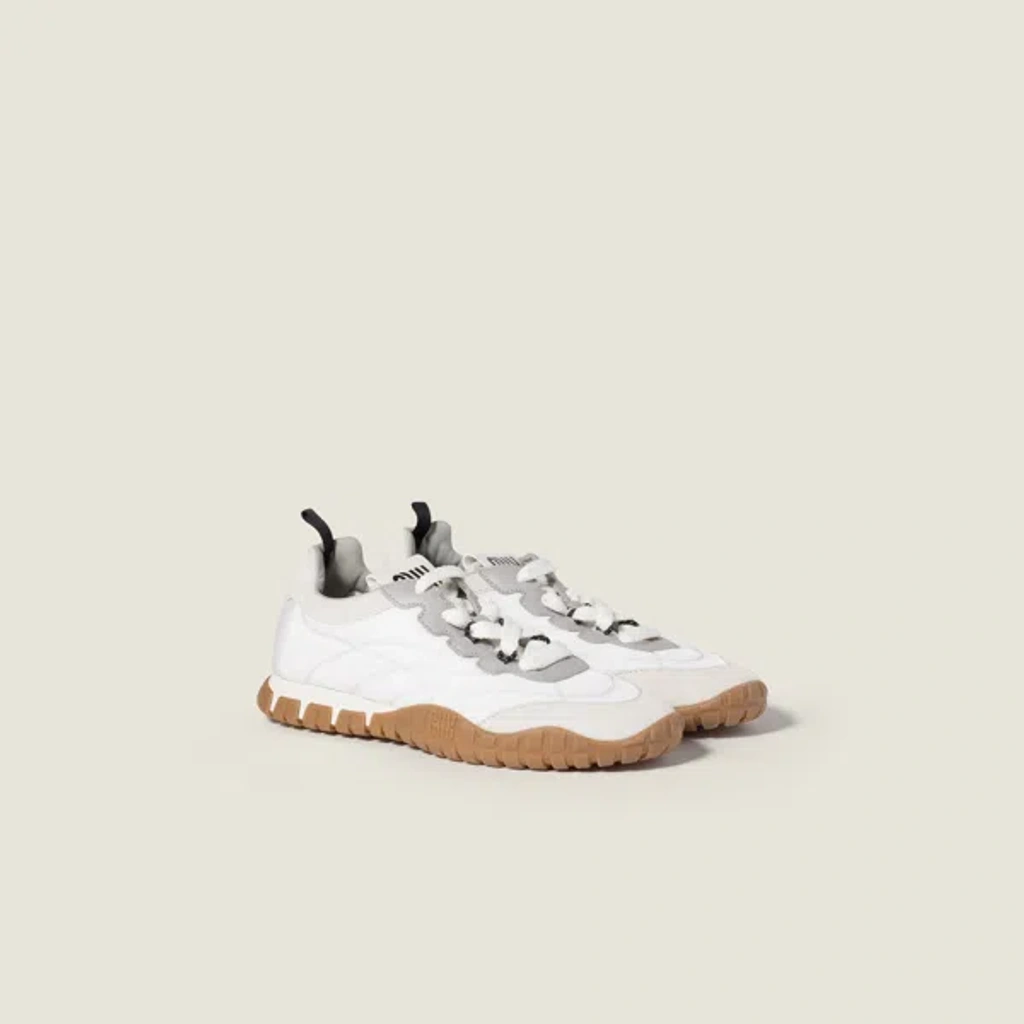 Miu Miu Prada Two-tone Leather And Tech Fabric Sneakers In Neutral