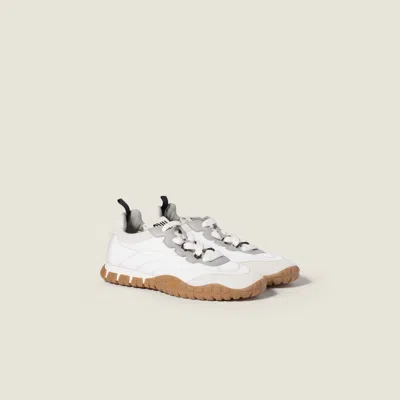Miu Miu Prada Two-tone Leather And Tech Fabric Sneakers In White