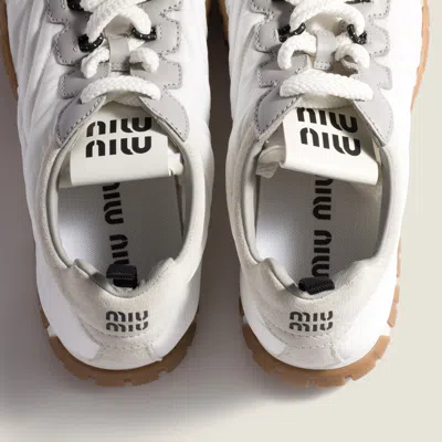 Miu Miu Prada Two-tone Leather And Tech Fabric Sneakers In White