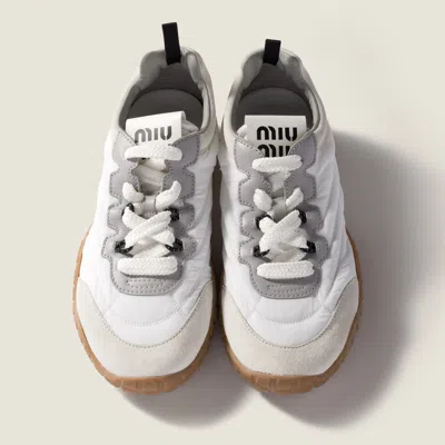 Miu Miu Prada Two-tone Leather And Tech Fabric Sneakers In White