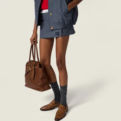 Miu Miu Checked Technical Fabric Mini Skort In Blue