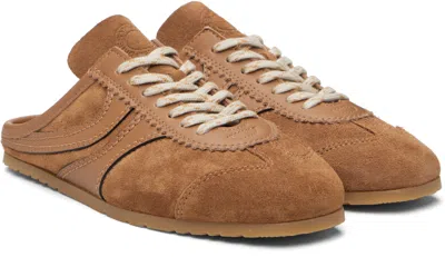 Dries Van Noten Suede Mules Rubber Sole Stitch Detailing In Brown