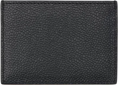 Thom Browne Textured Cowhide Leather Card Wallet With Iconic Striped Tab In Black