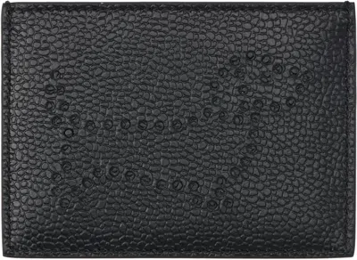 Thom Browne Textured Cowhide Leather Card Wallet With Iconic Striped Tab In Black