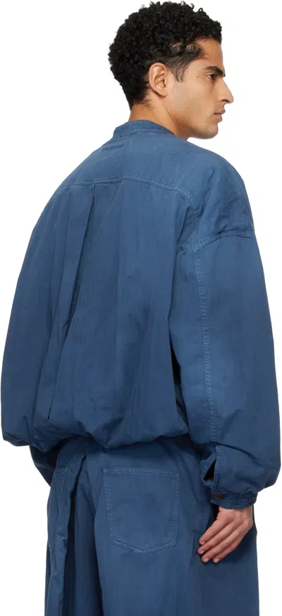 Hed Mayner Blue Herringbone Denim Bomber Jacket In Blue