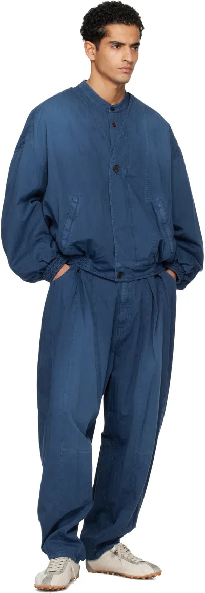 Hed Mayner Blue Herringbone Denim Bomber Jacket In Blue