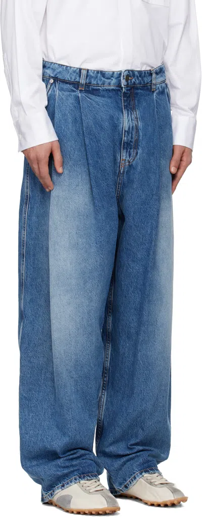 Hed Mayner Blue Pleated Jeans In Blue
