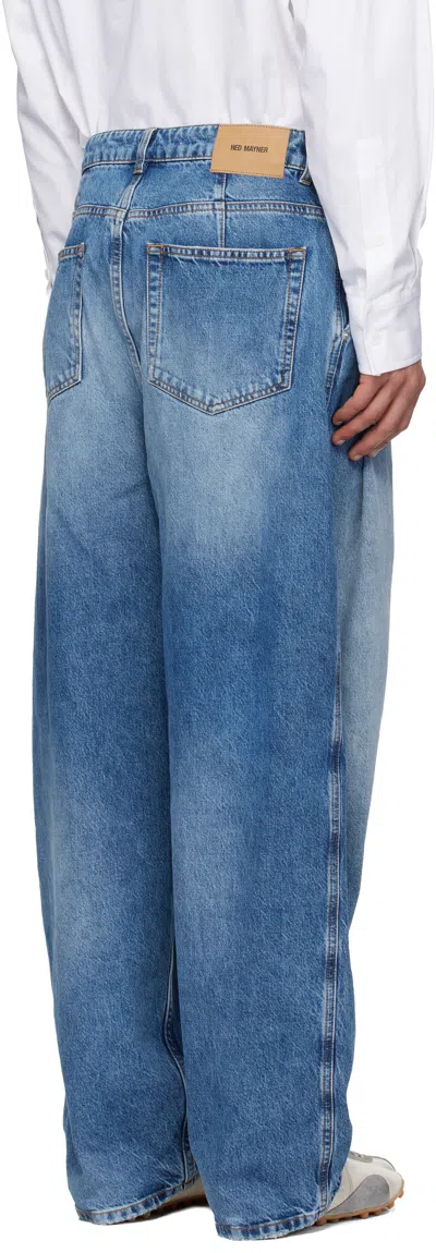 Hed Mayner Blue Pleated Jeans In Blue