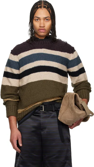 Sacai Multicolor Horizontal Stripe Knit Pullover Sweater In Blue