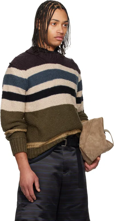 Sacai Multicolor Horizontal Stripe Knit Pullover Sweater In Blue