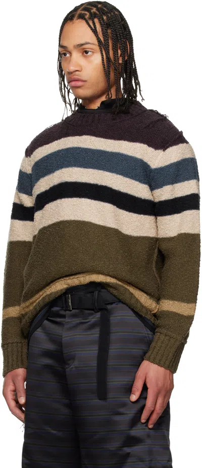 Sacai Multicolor Horizontal Stripe Knit Pullover Sweater In Blue