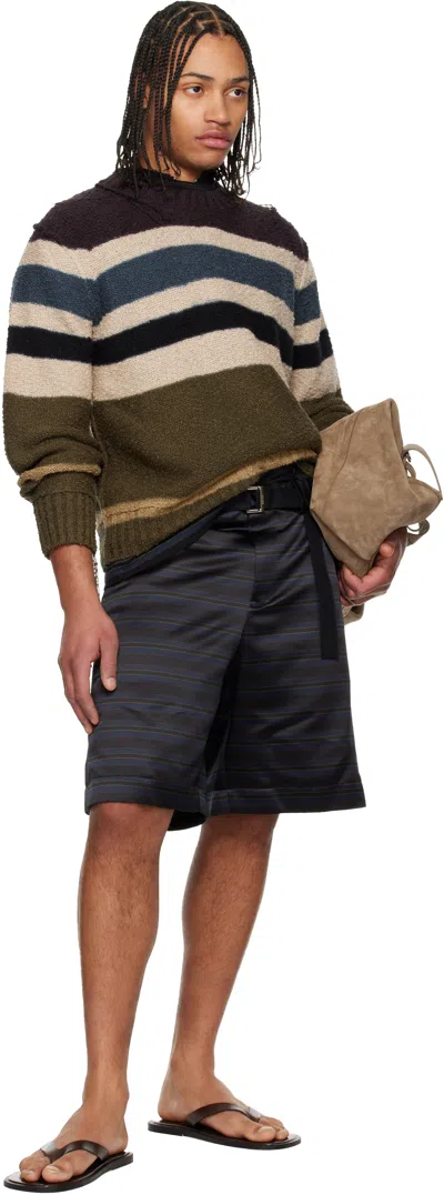 Sacai Multicolor Horizontal Stripe Knit Pullover Sweater In Blue