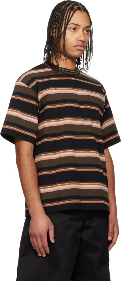 Sacai Multicolor Horizontal Stripe T-shirt In Brown
