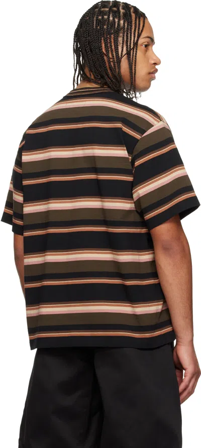 Sacai Multicolor Horizontal Stripe T-shirt In Brown