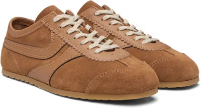 Dries Van Noten Women Beige Low-top Sneakers With Two-tone Lace-up In Suede Woman In Brown