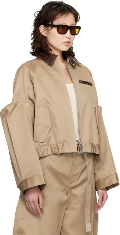 Sacai Cut-out Collared Jacket In Brown