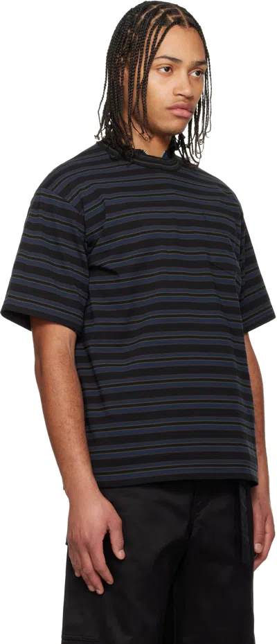 Sacai Navy Horizontal Stripe T-shirt In Multi