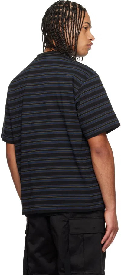 Sacai Navy Horizontal Stripe T-shirt In Multi