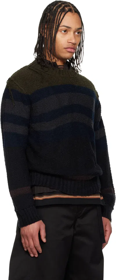 Sacai Navy Horizontal Stripe Knit Pullover Sweater In Blue