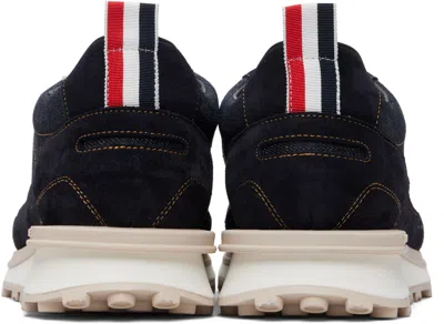Thom Browne Navy Selvedge Denim Tech Runner Alumni Sneakers In Blue