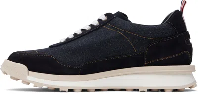 Thom Browne Navy Selvedge Denim Tech Runner Alumni Sneakers In Blue