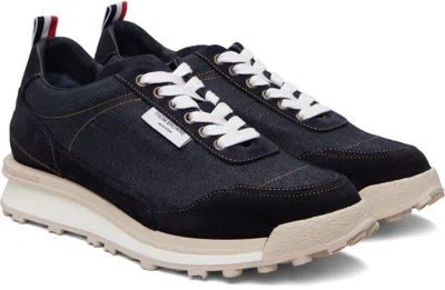 Thom Browne Navy Selvedge Denim Tech Runner Alumni Sneakers In Blue