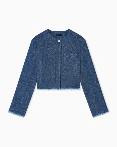 Emporio Armani Cropped Jacket In Buttoned Denim In Blue