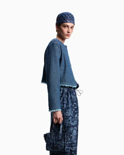 Emporio Armani Cropped Jacket In Buttoned Denim In Blue