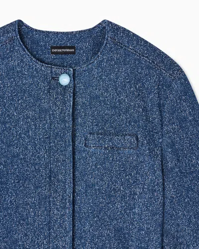 Emporio Armani Cropped Jacket In Buttoned Denim In Blue
