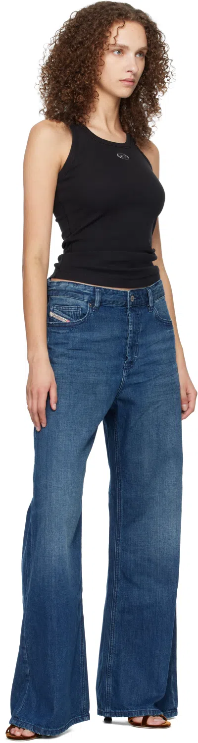 Diesel Black Tank Top With Logo On The Front And Ribbed Design In Cotton Woman In Blue