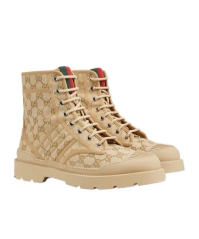 Gucci Men's Web Boot In Neutral