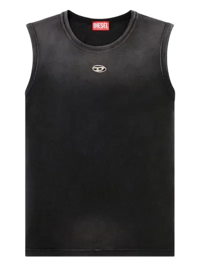 Diesel T-bisco-iod Black Sleeveless Top With Logo Detail On The Front In Cotton Man In Metallic