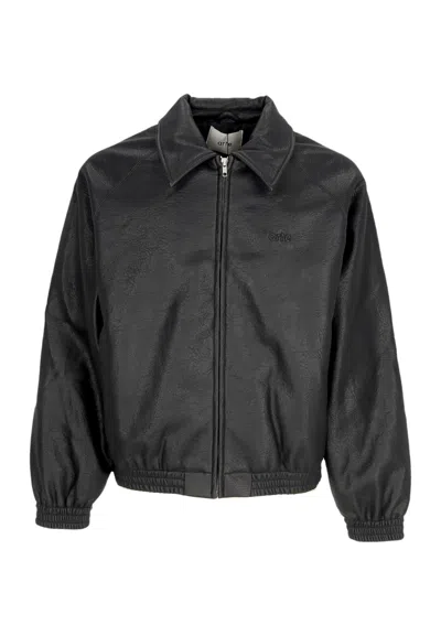 Arte Men's Basic Leather Jacket Black In Black