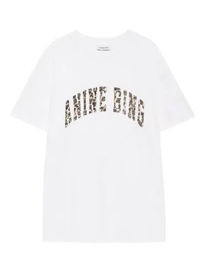 Anine Bing Ivory T-shirt With Leopard Logo Women In White