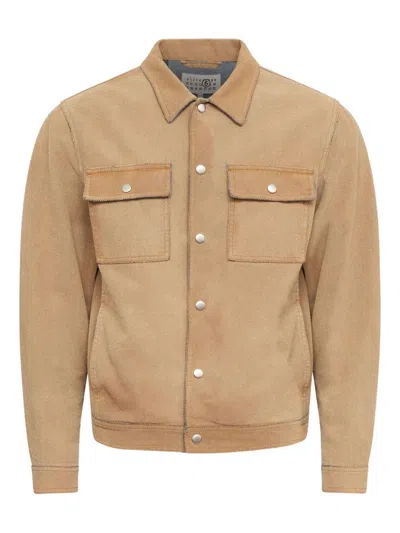 Mm6 Maison Margiela Flock Denim Trucker Jacket Sand In Brown