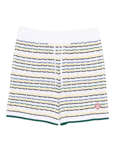 Casablanca Men White Crochet Cotton Tuck Stitch Shorts In Multi