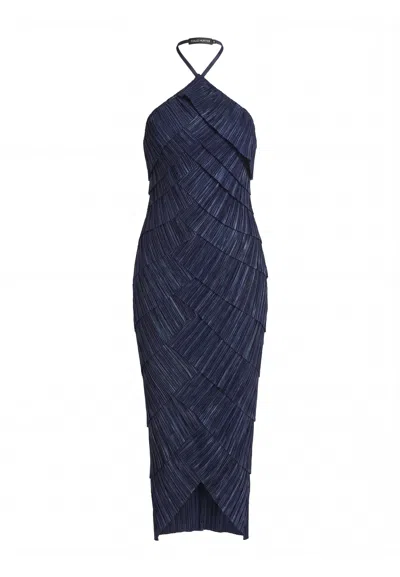 Cult Gaia Patrizia Halter-neck Pleated Midi Dress In Blue
