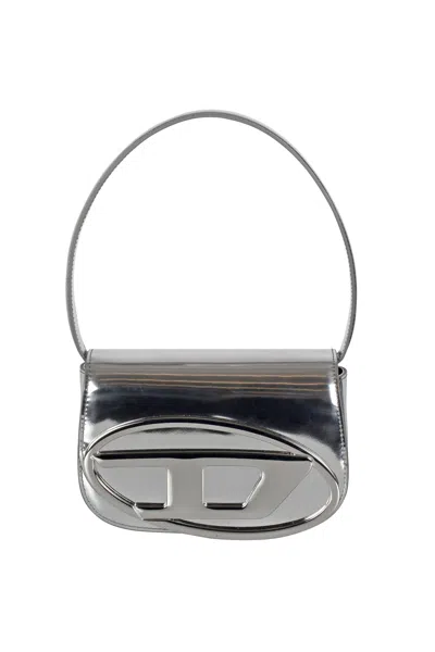 Diesel Luxurious Leather Shoulder Bag 1dr In Silver