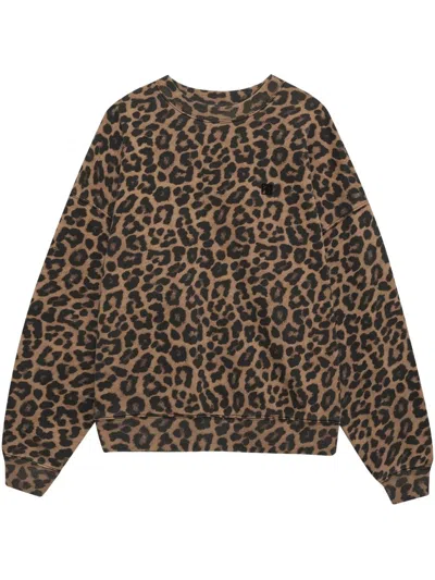 Anine Bing Miles Sweatshirt In Black And Brown Leopard