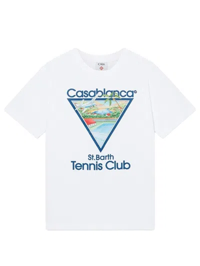 Casablanca Men White Crewneck T-shirt With Logo Print On The Front In Cotton Man